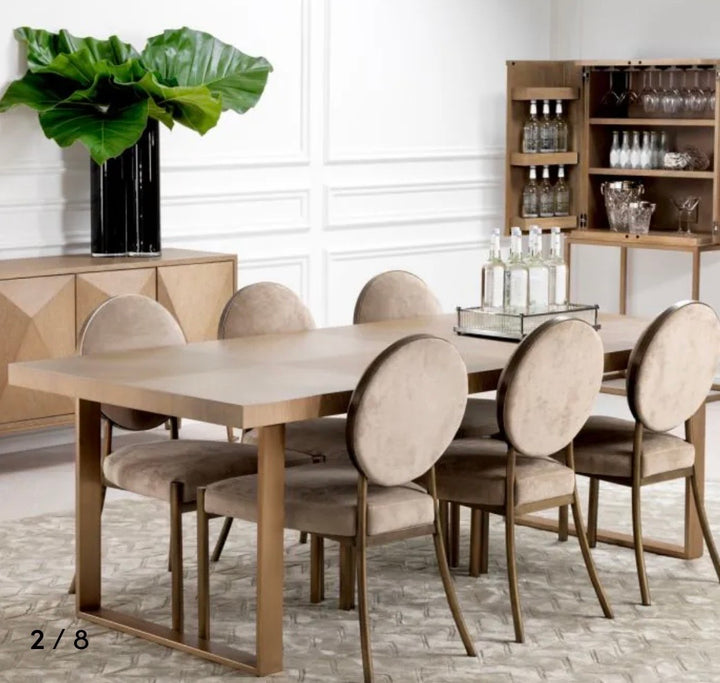 Scaun dining elegant catifea bej si alama Scribe Eichholtz