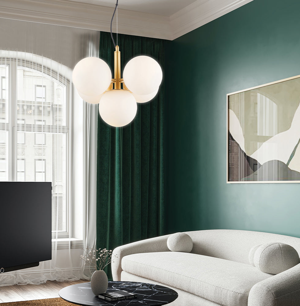 Pendul cu 5 globuri alb opac Nefeli