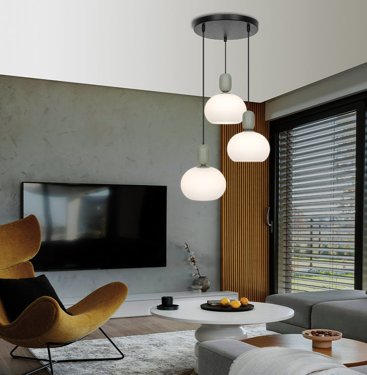 Lustra cu baza rotunda si 3 pendule din sticla Valisia