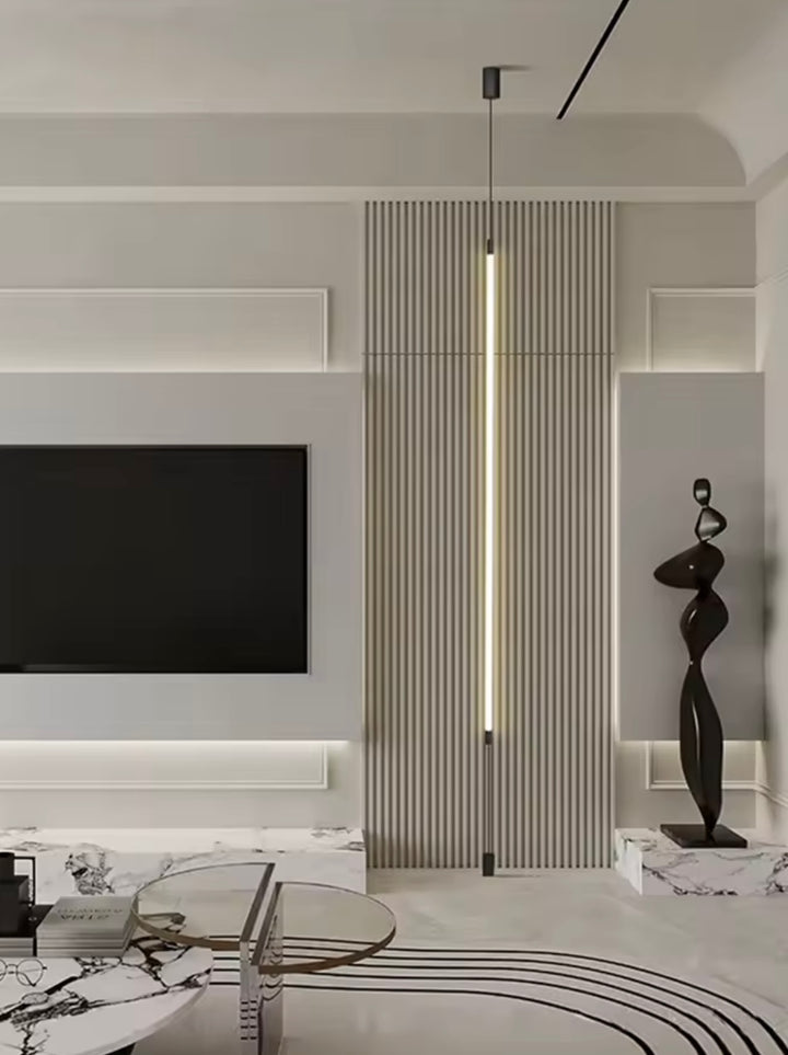 Suspensie minimalista LED tubulară verticală din țesătură alba Wov