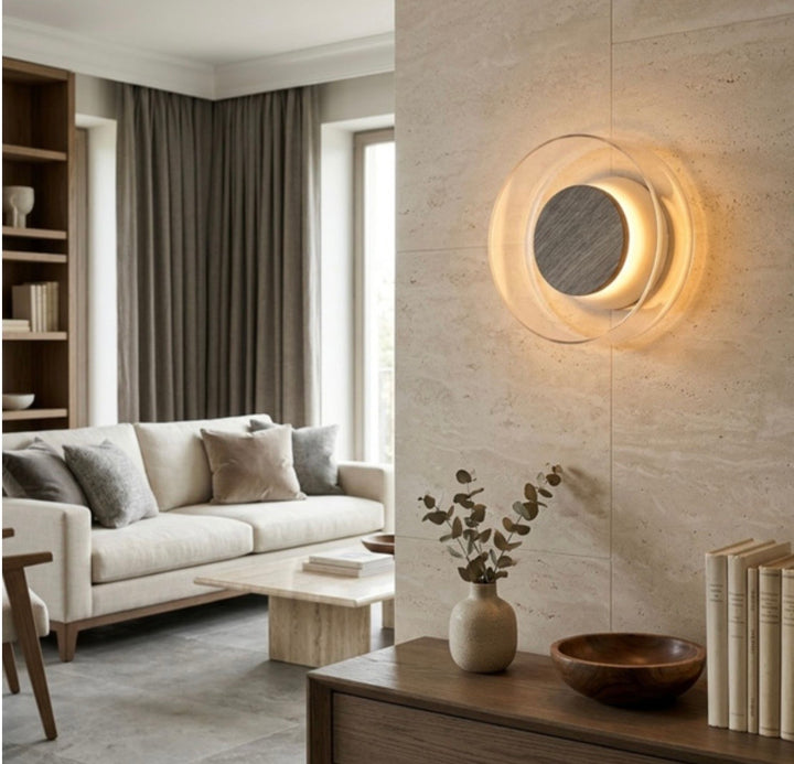 Aplica de perete rotunda sticla transparenta Walnut Led Step