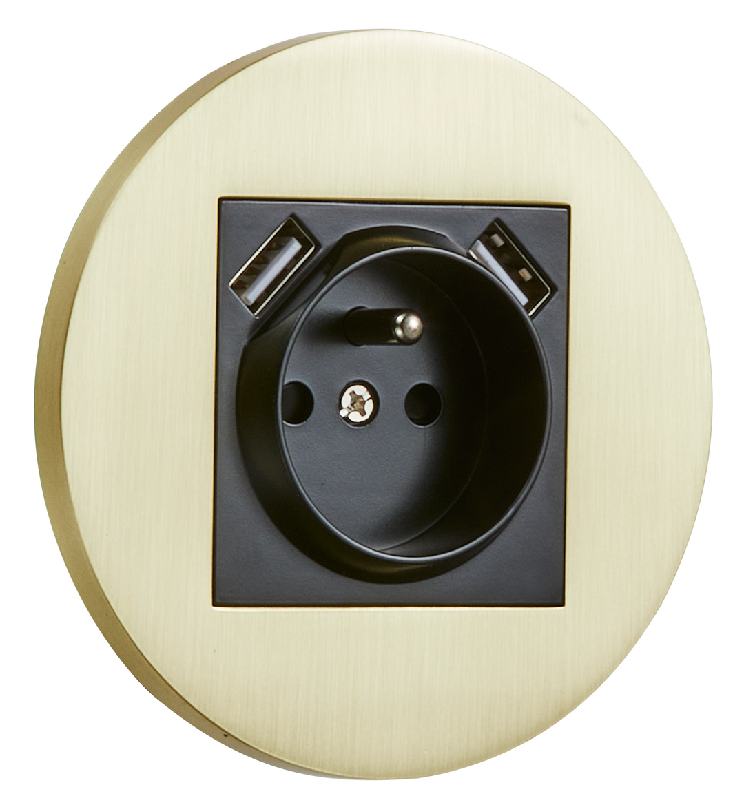 Priza rotunda French + 2 x USB auriu periat