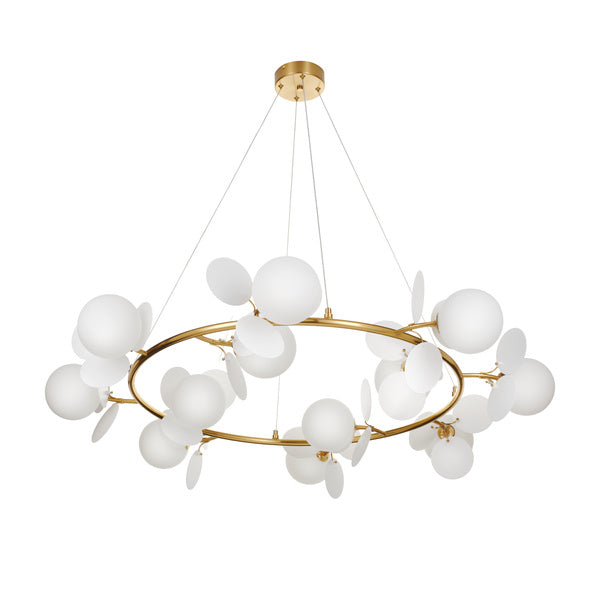 Lustra de design eleganta aurie cu petale albe Chic