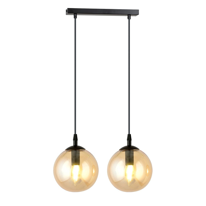 Lustra suspendata cu 2 pendule COSMO 2 neagra cu abajur chihlimbar