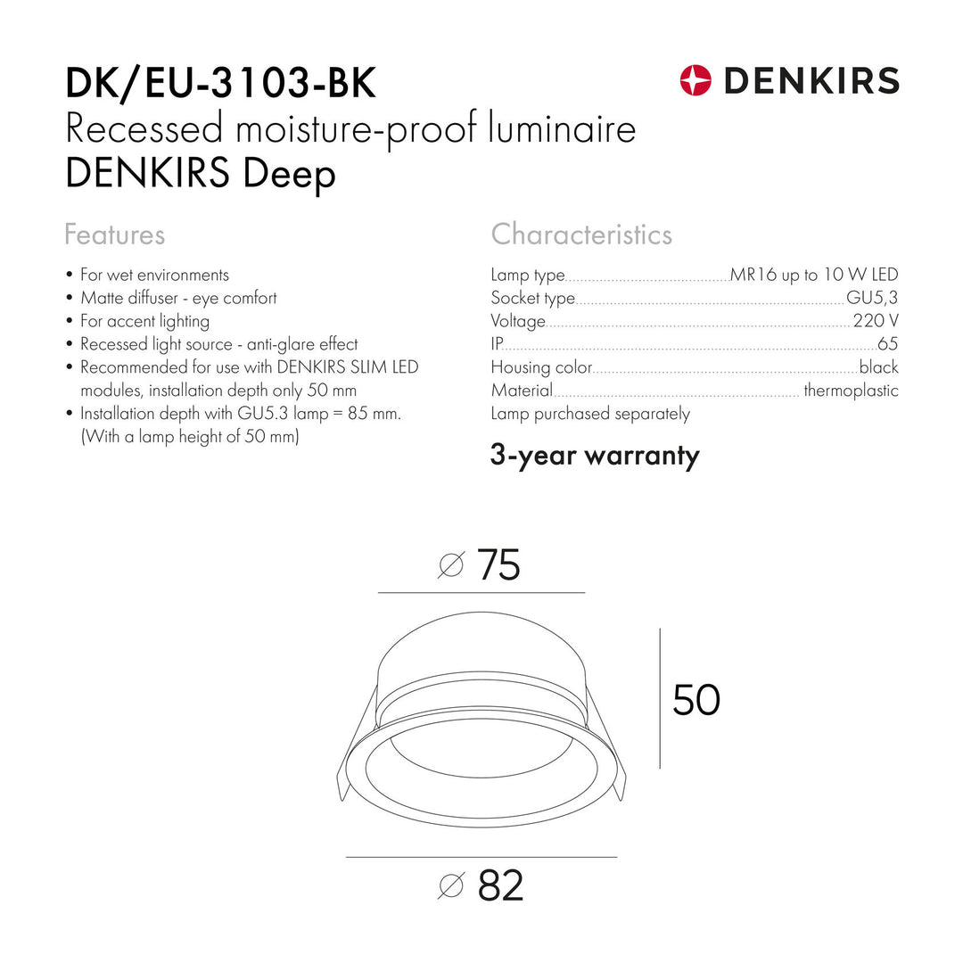 Spot negru incastrat IP65 Denkirs