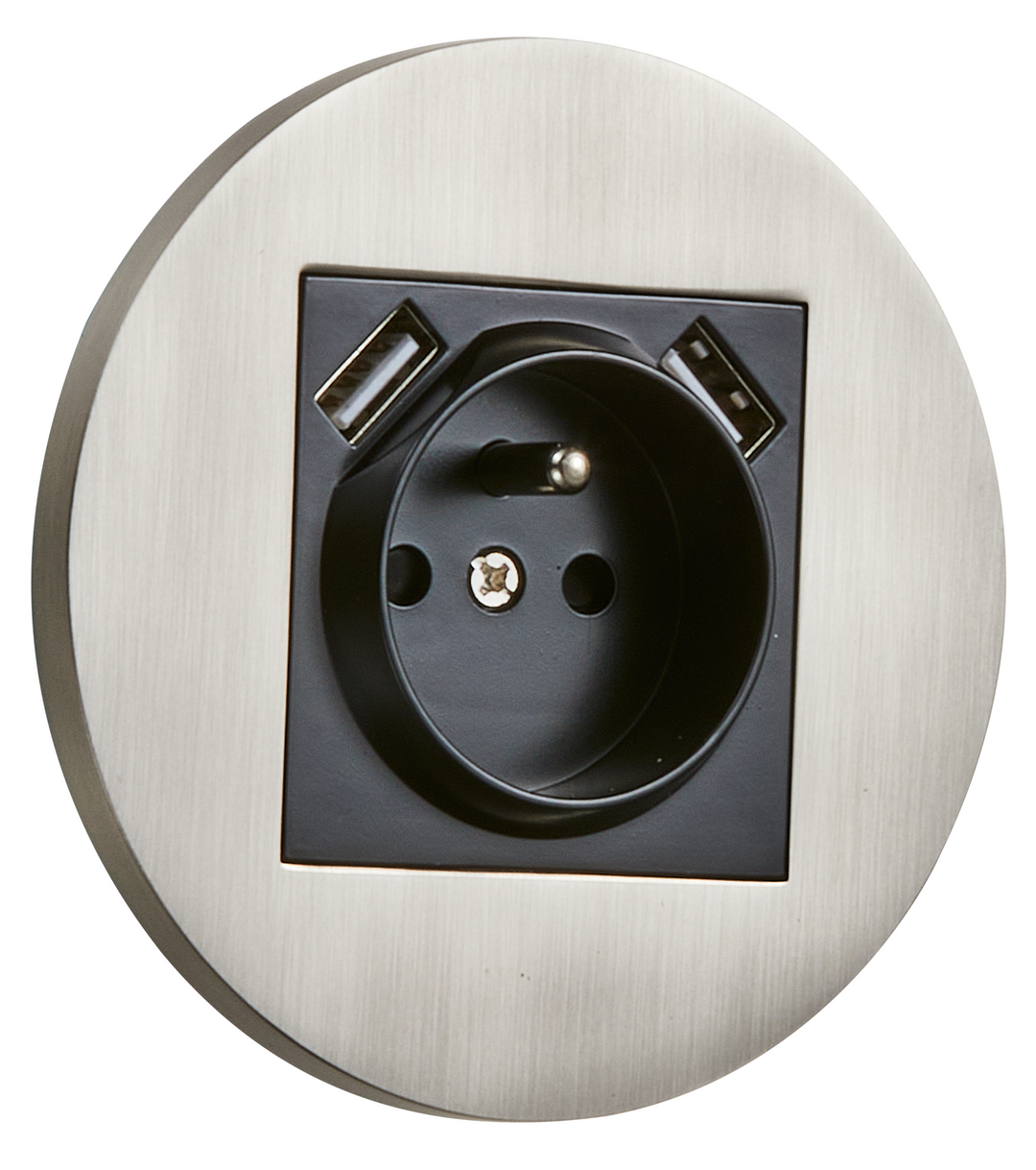 Priza rotunda French + 2 x USB nichel periat