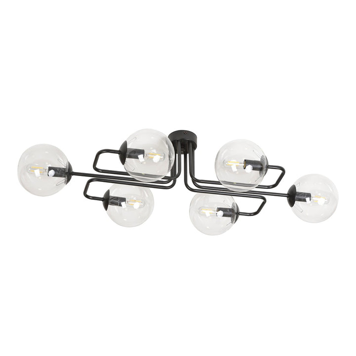 Plafoniera BRENDI 6A neagra cu abajur transparent