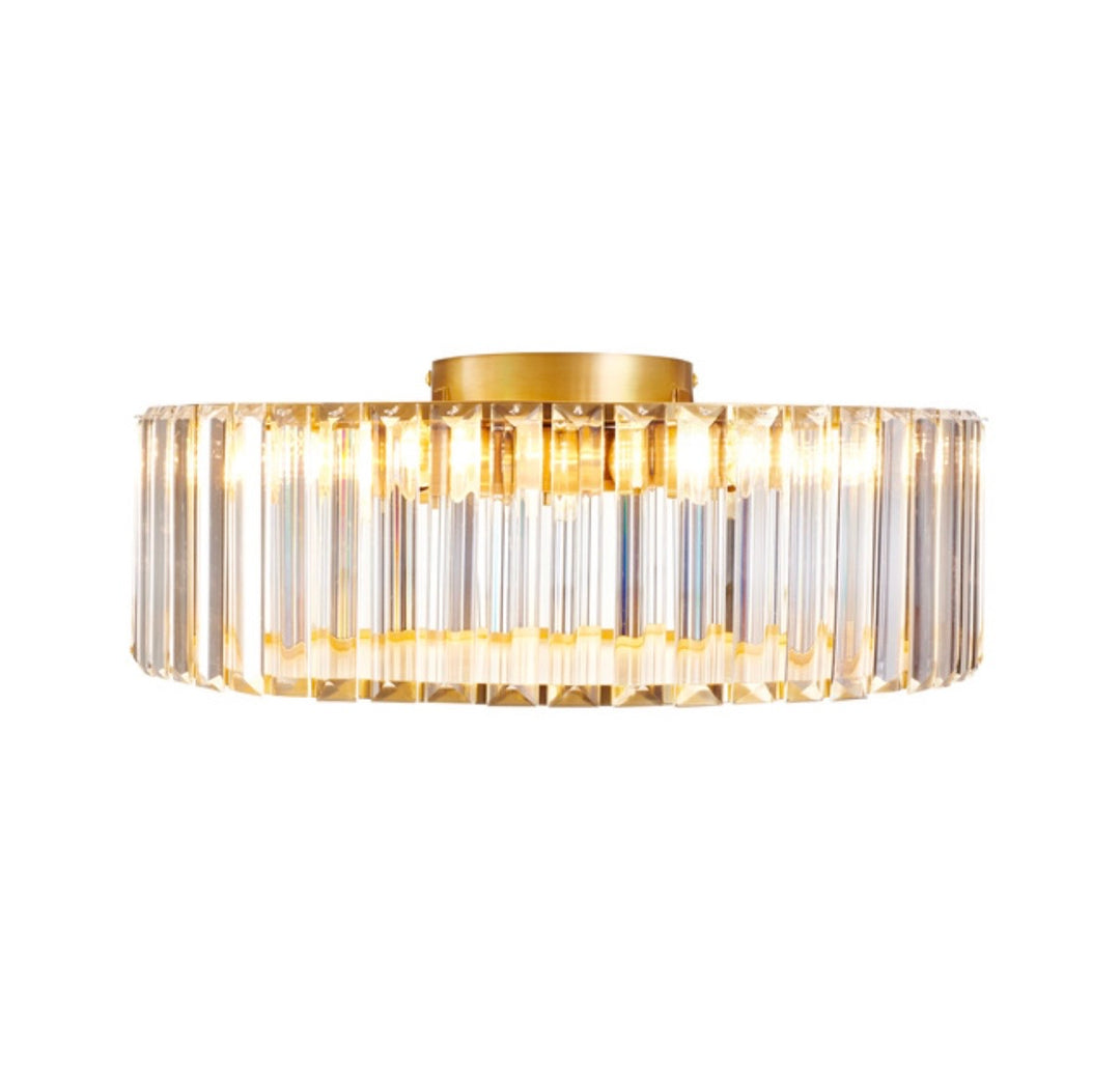 Plafoniera rotunda cristal auriu periat 40cm Magia