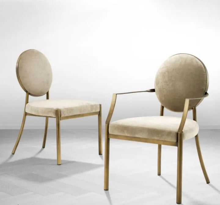 Scaun dining elegant catifea bej si alama Scribe Eichholtz