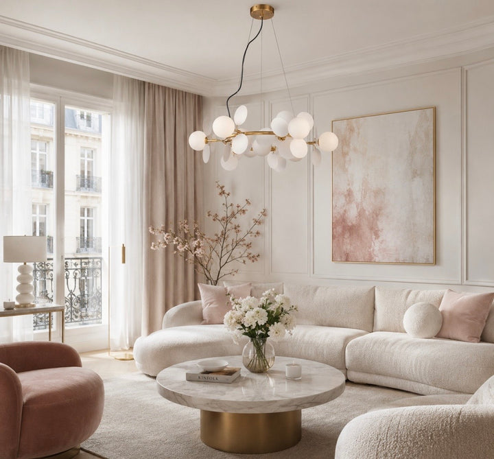 Lustra aurie cu petale albe Chic-9 75cm