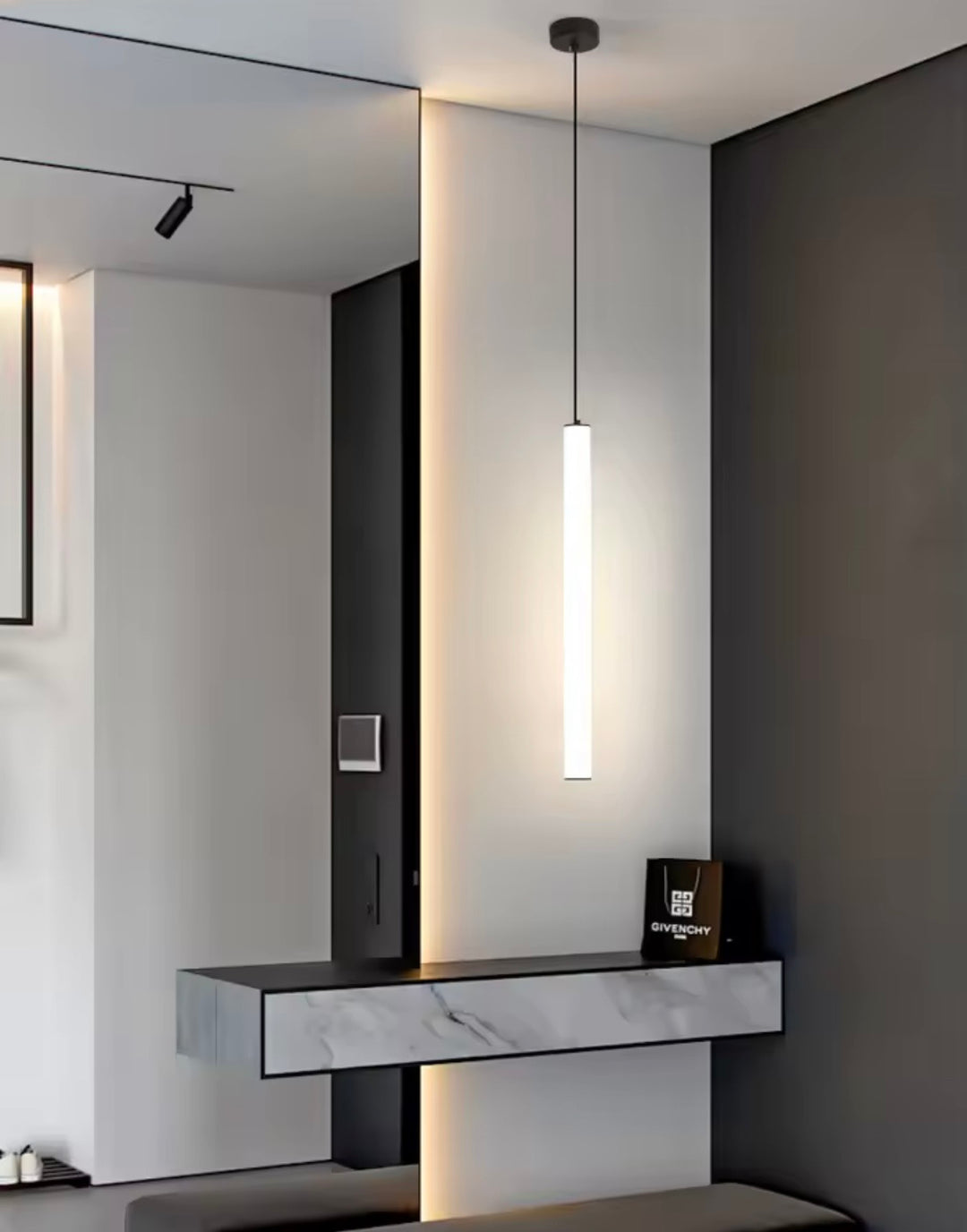 Pendul lung modern alb led opac