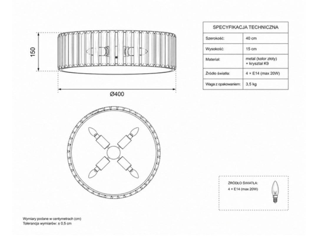 Plafoniera rotunda cristal auriu periat 40cm Magia