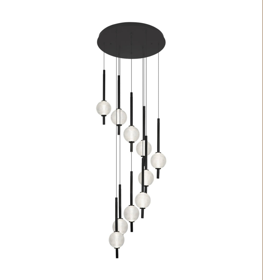 Lustra neagra scari/living cu 10 sfere din sticla Abeona