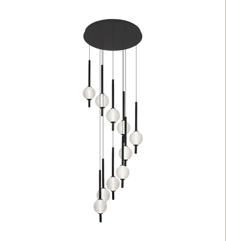 Lustra neagra scari/living cu 10 sfere din sticla Abeona