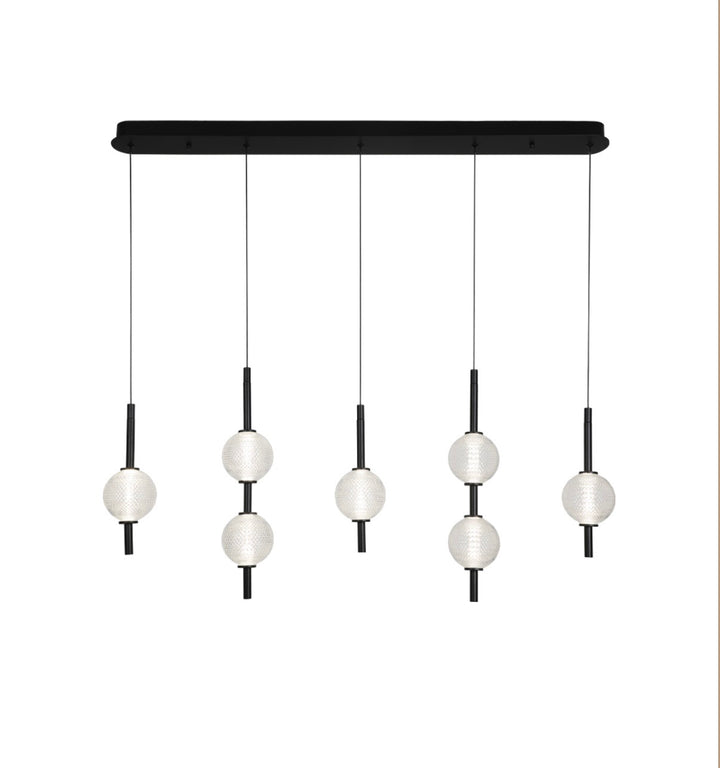 Lustra neagra  liniara formata din 5 pendule cu sfere din sticla Abeona