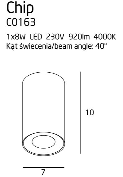 Spot aplicat Chip negru 4000k 8w Maxlight C0163