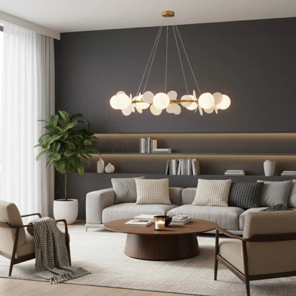 Lustra de design eleganta aurie cu petale albe Chic