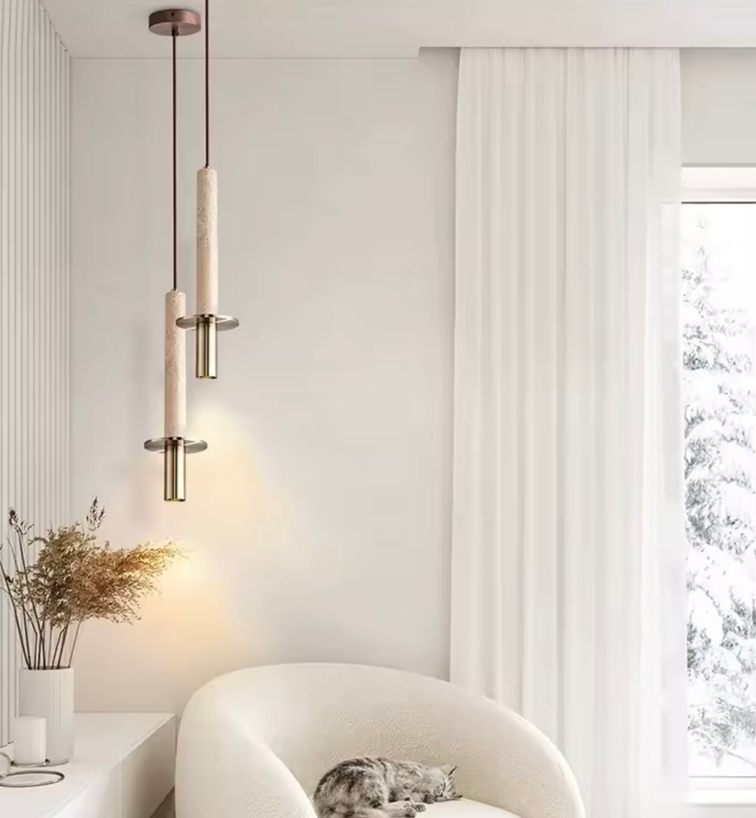 Pendul led design travertin Japandi