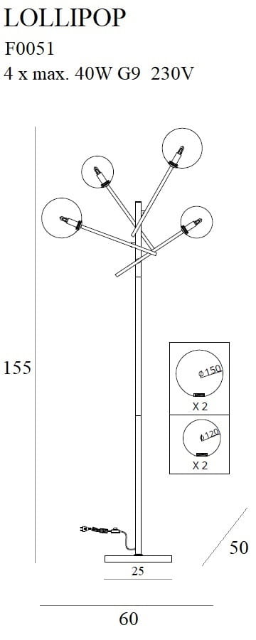 Lampadar Lollipop negru Maxlight F0051