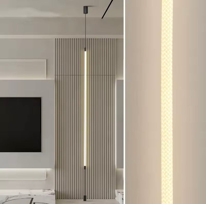 Suspensie minimalista LED tubulară verticală din țesătură alba Wov