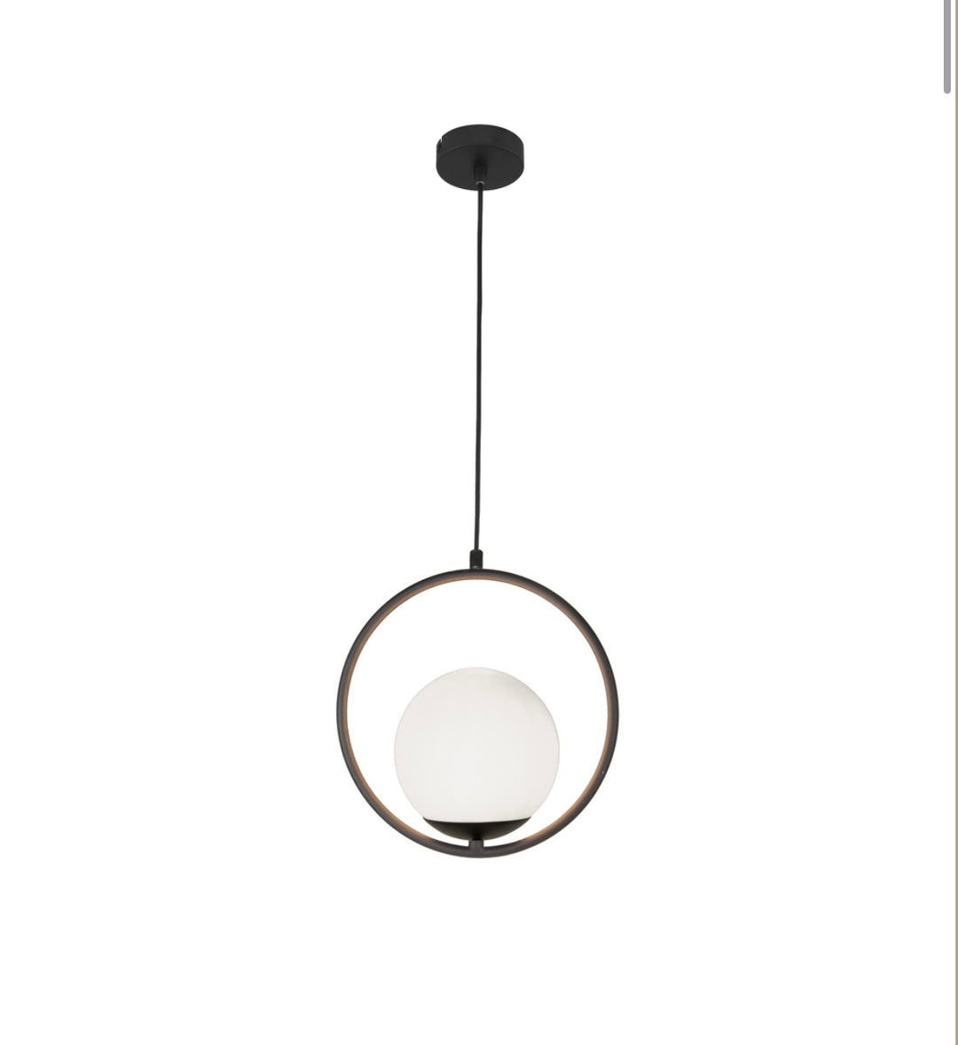 Pendul negru cerc rotund abajur alb