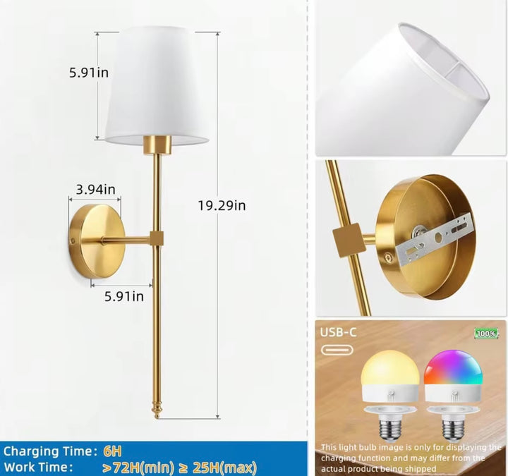 Set de 2 Aplice de perete elegante alb cu auriu rencarcabile Lola USB