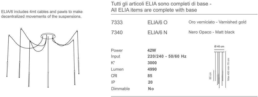 Lustra cu sase elemente liniare cu led Elia by Sikrea