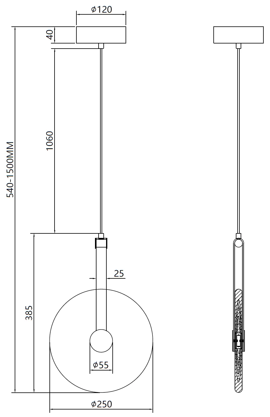 Pendul cu cerc rotund din sticla  cablu cu piele GOLDI 5W MAXLIGHT