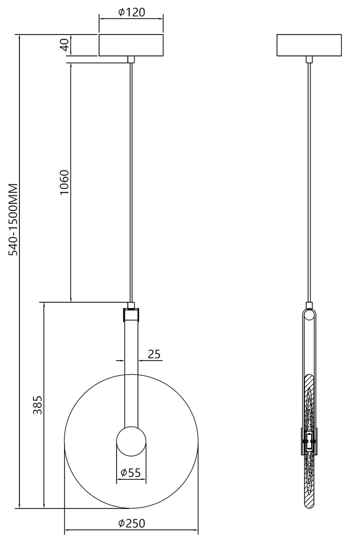 Pendul cu cerc rotund din sticla  cablu cu piele GOLDI 5W MAXLIGHT