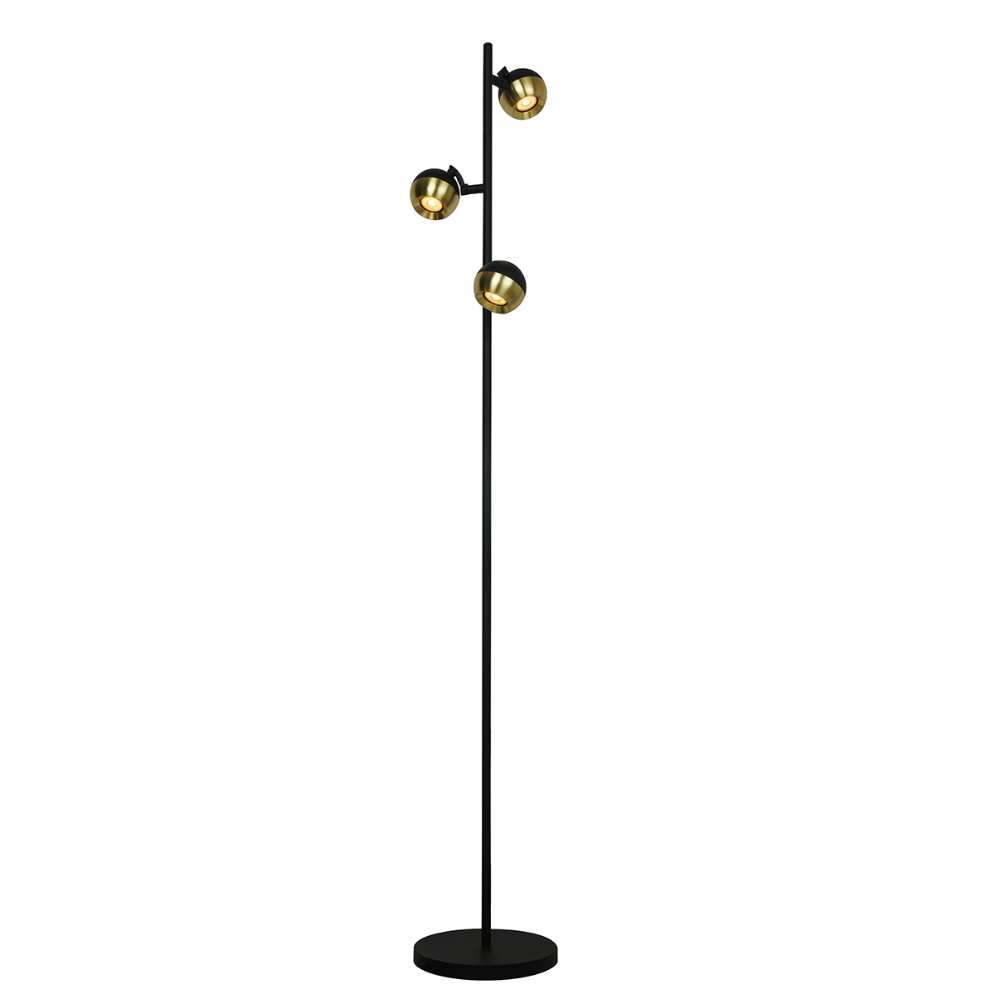 Lampadar minimalist negru cu finisaje de alama Ringo by Viokef