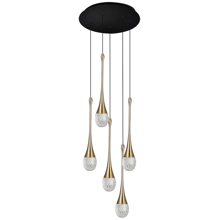 Lustra cu baza rotunda si pendule in forma de picaturi de apa Star Light by Viokef