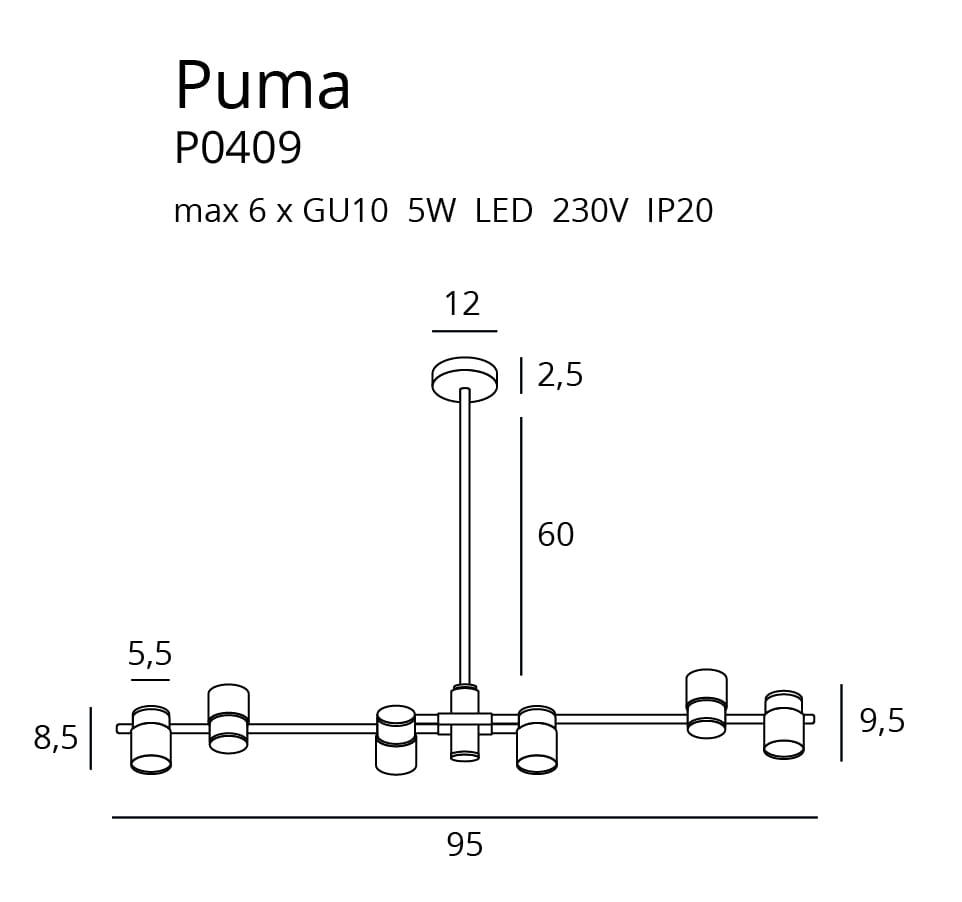 Lustra Puma 6 Gu10 Maxlight P0409