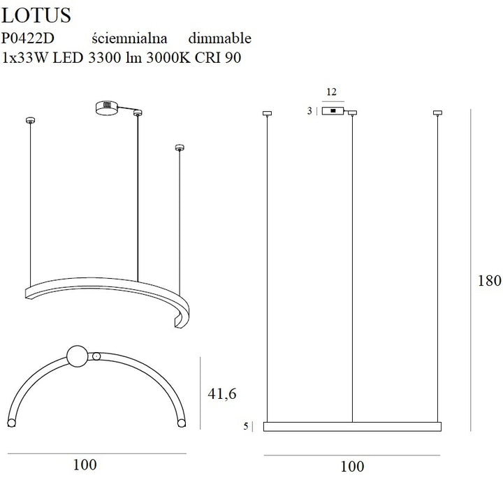 Lustra suspendata LOTUS 33W aurie dimabila Maxlight P0422D