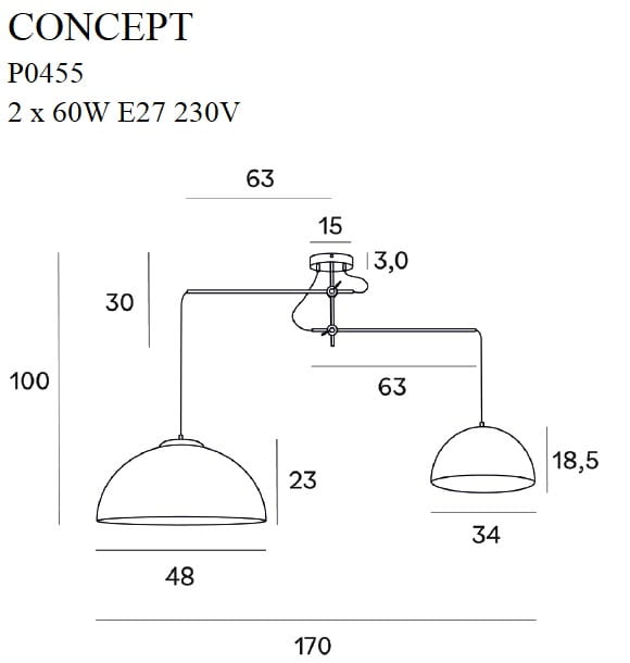 Lustra cu doua abajururi Concept Maxlight P0455