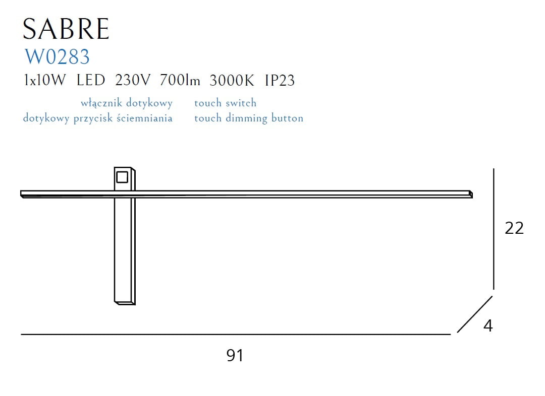 Aplica de perete Sabre 91 Cm negru Ip23 Maxlight W0283