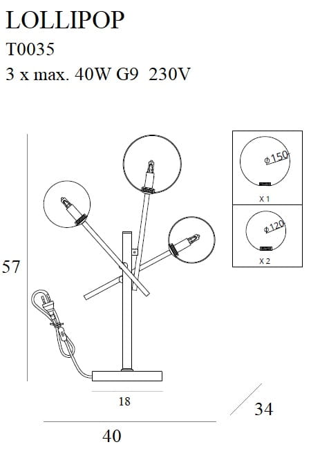 Lampa de masa aurie cu trei abajururi Lollipop Maxlight T0035