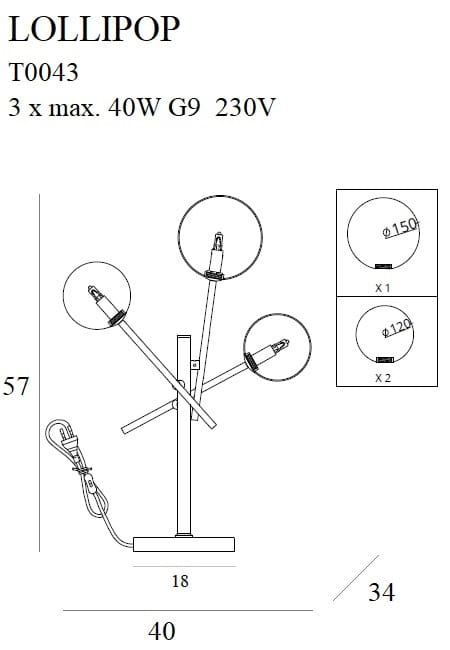 Lampa de masa cu trei abajururi Lollipop Maxlight T0043