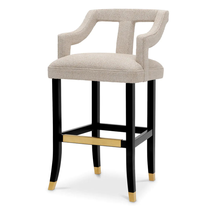 Scaun de bar Roumier din Palmer Beige și picioare negre by Eichholtz