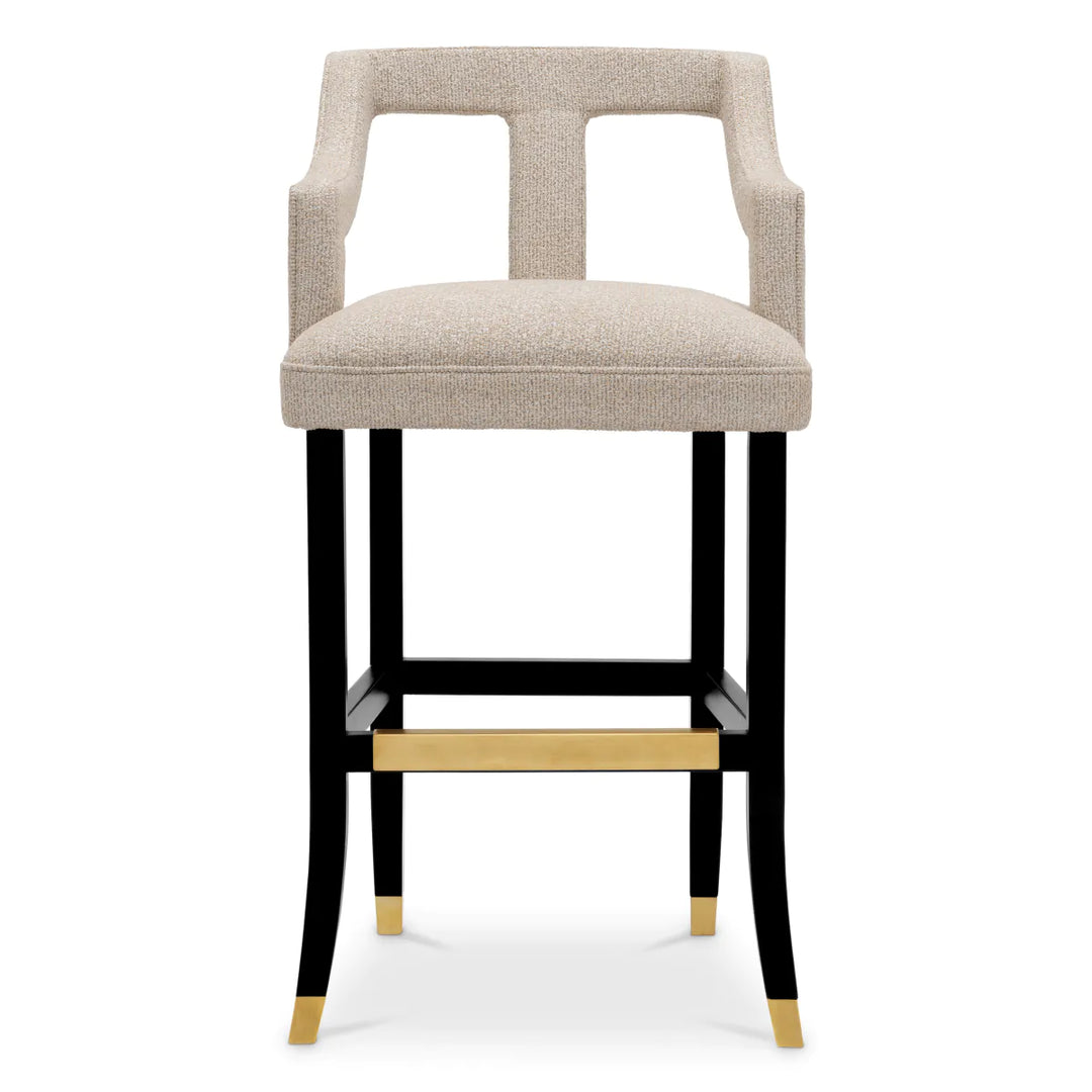 Scaun de bar Roumier din Palmer Beige și picioare negre by Eichholtz