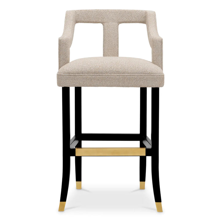 Scaun de bar Roumier din Palmer Beige și picioare negre by Eichholtz