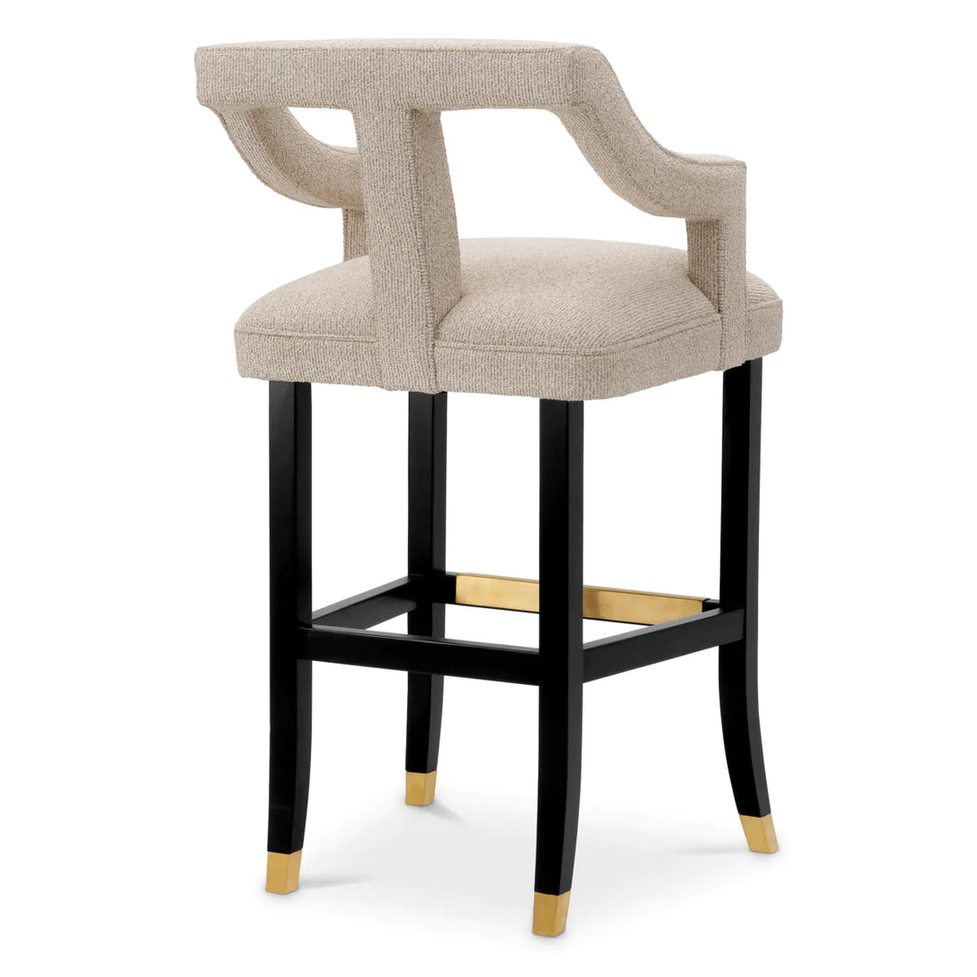 Scaun de bar Roumier din Palmer Beige și picioare negre by Eichholtz