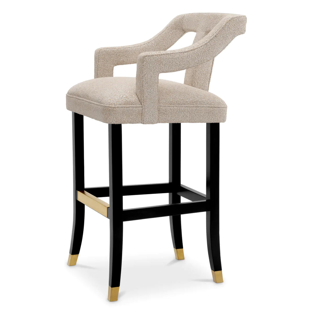 Scaun de bar Roumier din Palmer Beige și picioare negre by Eichholtz