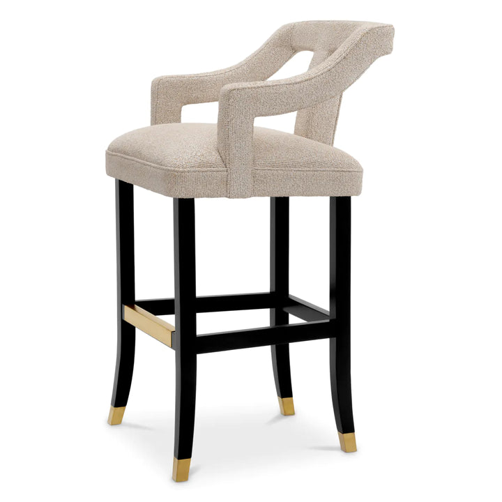 Scaun de bar Roumier din Palmer Beige și picioare negre by Eichholtz