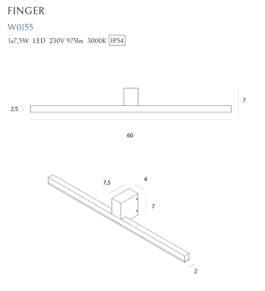 Aplica de perete Finger 60 Cm alb Ip54 Maxlight W0155