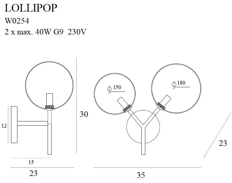 Aplica de perete aurie cu doua globuri Lollipop Maxlight W0254