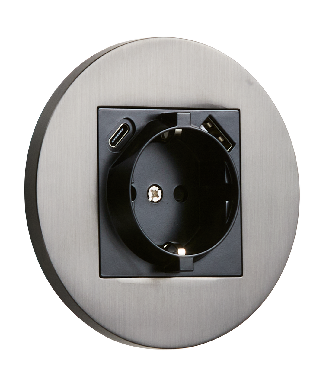 Priza rotunda Schuko + USB + USB-C grafit periat