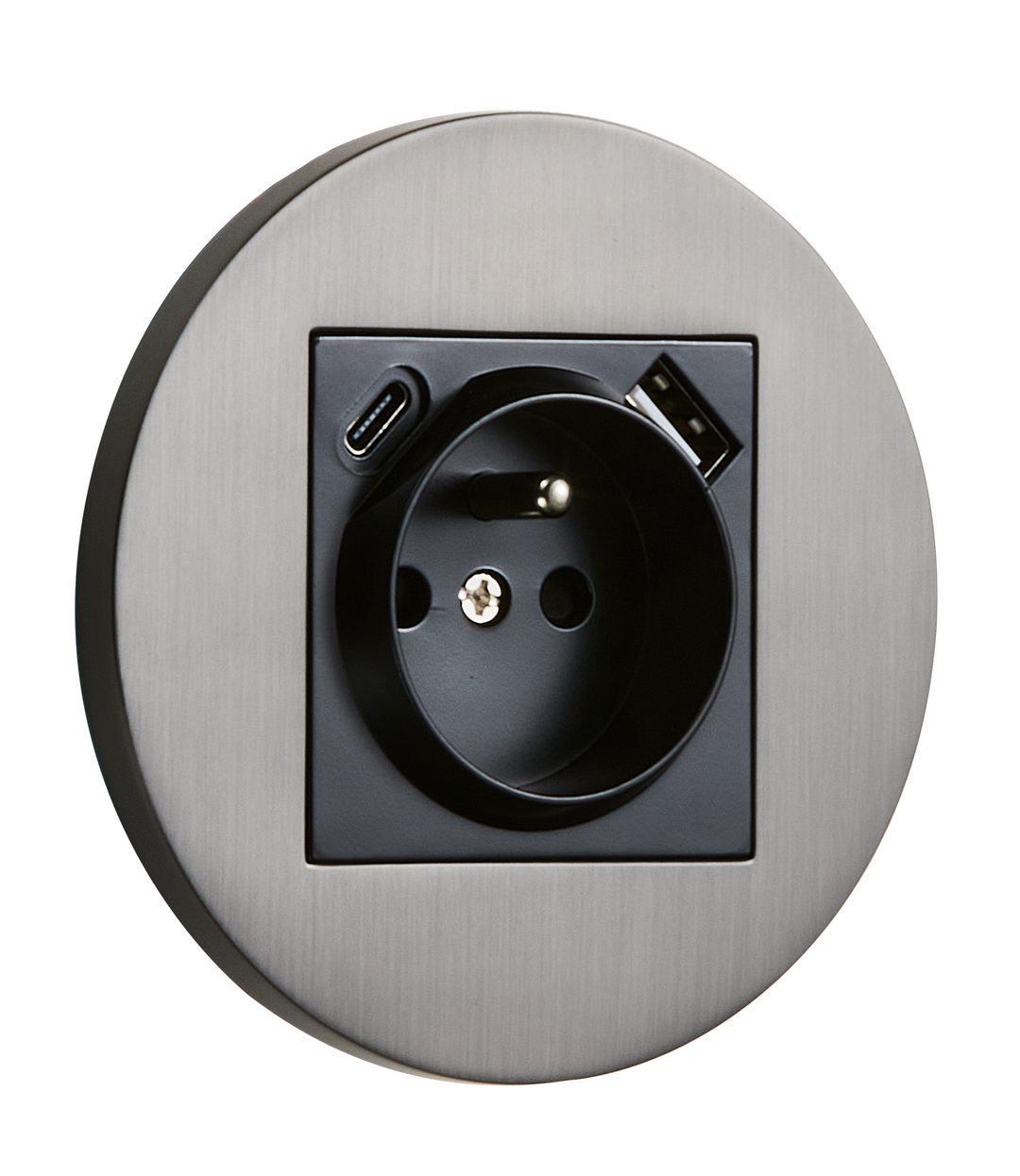 Priza rotunda French + USB + USB-C grafit periat