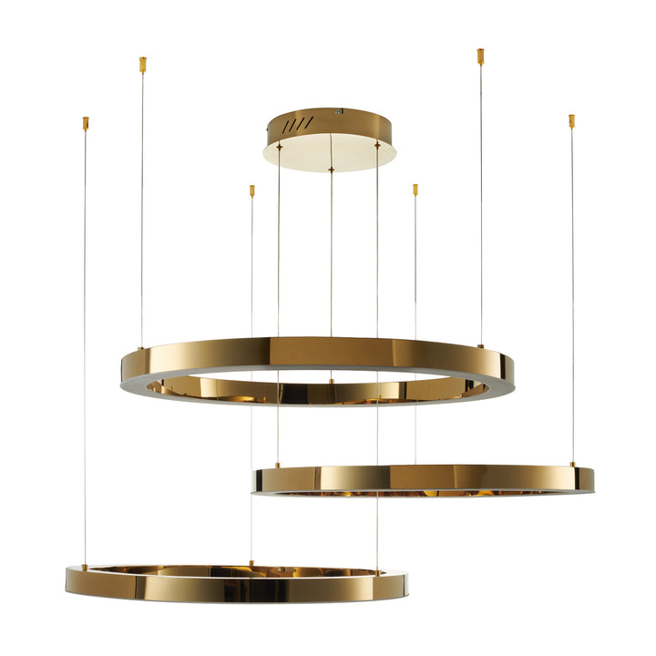Lustra suspendata din trei cercuri Circle 40+60+80 cm auriu lucios