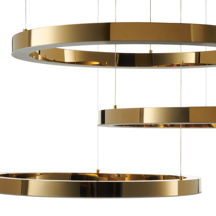 Lustra suspendata din trei cercuri Circle 40+60+80 cm auriu lucios