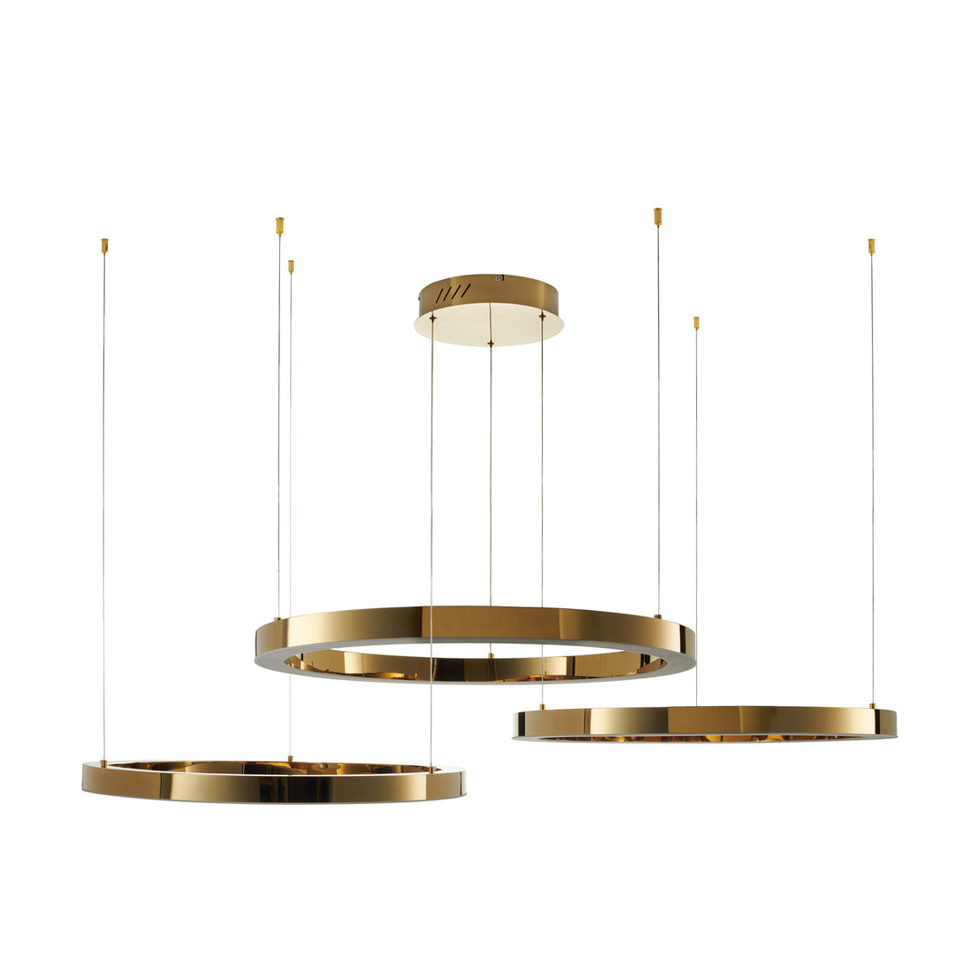 Lustra suspendata din trei cercuri Circle 40+60+80 cm auriu lucios